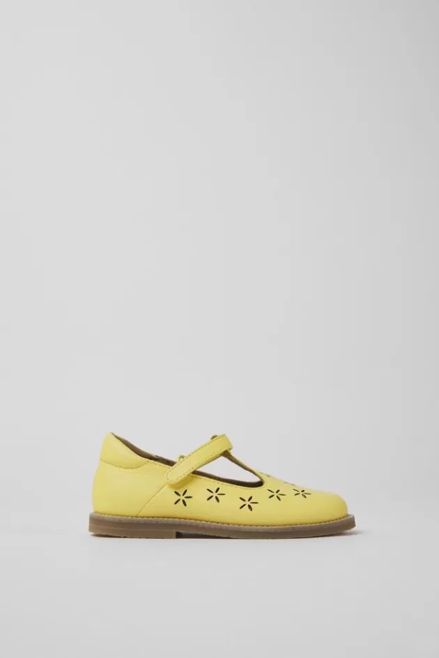 Camper Yellow Leather Shoes For Kids*Kids Hook And Loop